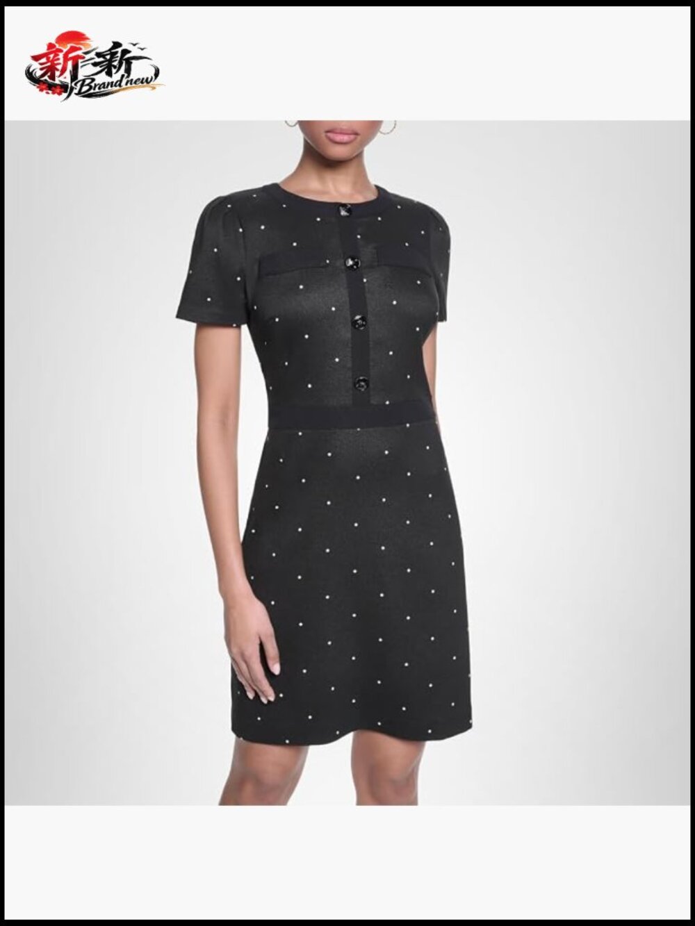 Karl Lagerfeld Dress Polka Dot A-Line Short Sleeve Zip